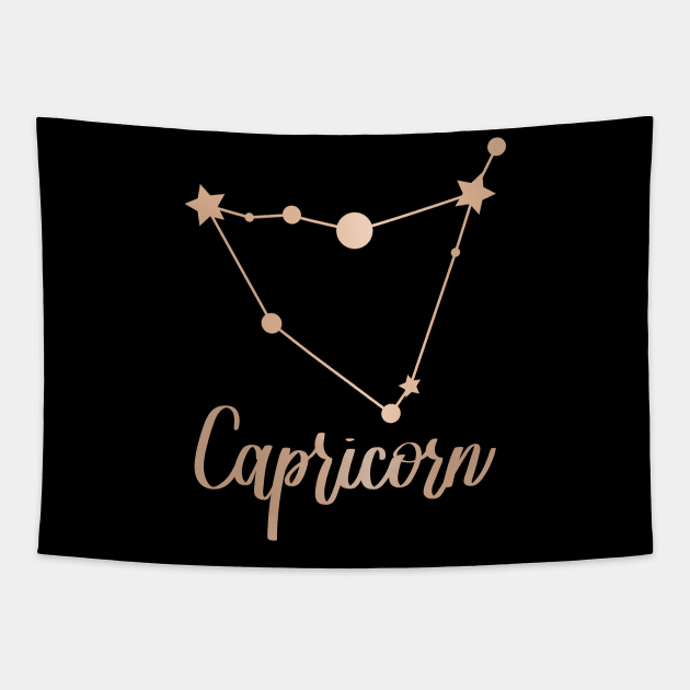 Capricorn Zodiac In Rose Gold - Black Tapestry by Kelly Gigi