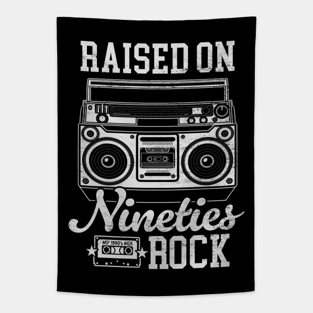 Raised on 90's Rock: Funny Vintage Boom Box and Cassette Tape Tapestry by TwistedCharm