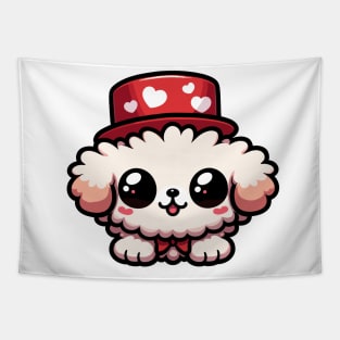 Cute Kawaii Valentine's Puppy with Love hearts Hat Tapestry