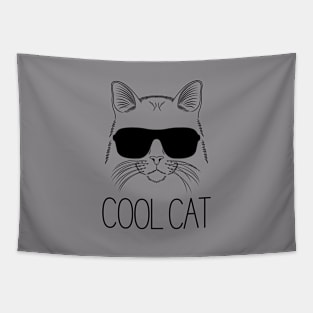 Cool Cat Illustration+Type Design Black Tapestry