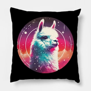 Funny colorful abstract cosmic doodle llama Pillow