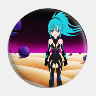 Anime Girl Standing on Alien Planet Pin