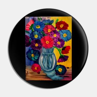 fun and colorful abstract flowers set against a multi-color background Pin