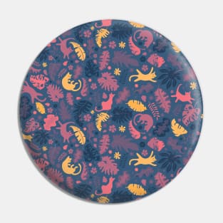 Full pattern of Cats Playing in The Tropical Forest Pin