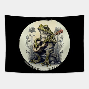 Cottagecore Frog With Acoustic Guitar Tapestry