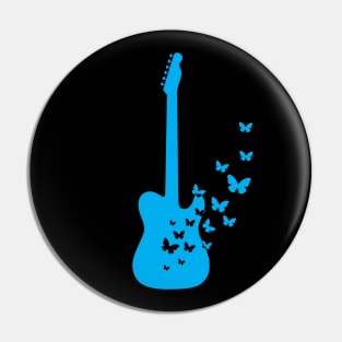 T-Style Electric Guitar Silhouette Turning Into Butterflies Blue Pin