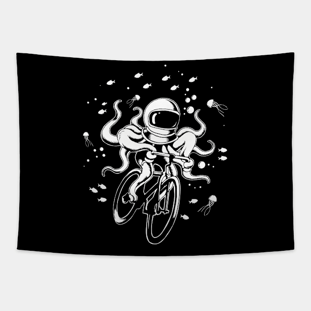 Octopus Bicycle Tshirt Astronaut Kraken Space Squid Cycling Tapestry by PomegranatePower