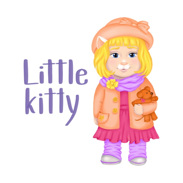 Baby cat girl in hat and spring clothes with a toy. Spring print by Ayaruta