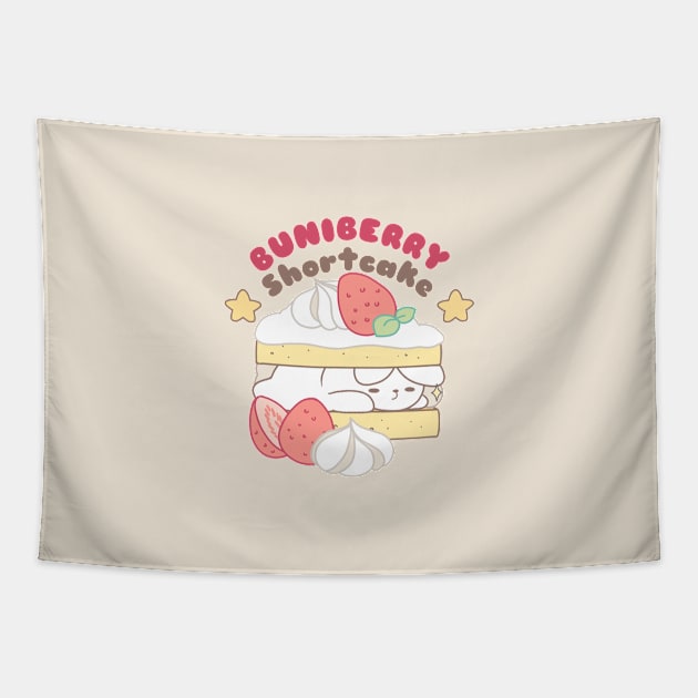 Sweet Delights: Cute Rabbit amidst Bunnyberry Shortcake Tapestry by LoppiTokki