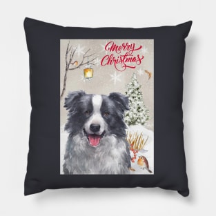 Border Collie Merry Christmas Santa Dog Pillow