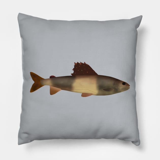 Baikal black grayling Pillow by FishFolkArt