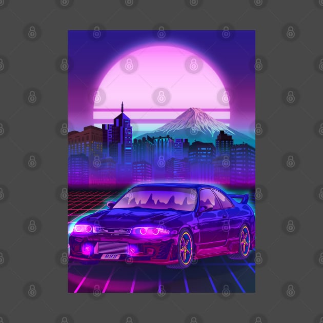 Skyline Gtr R33 cityscapes Fuji Vaporwave by Ilhamqrov