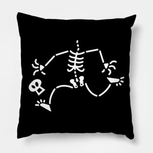 Beheaded skeleton in a hurry running after his own skull Pillow