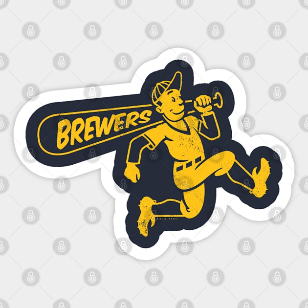 Vintage Running Baseball Player - Milwaukee Brewers (Yellow Brewers Wordmark) Pin