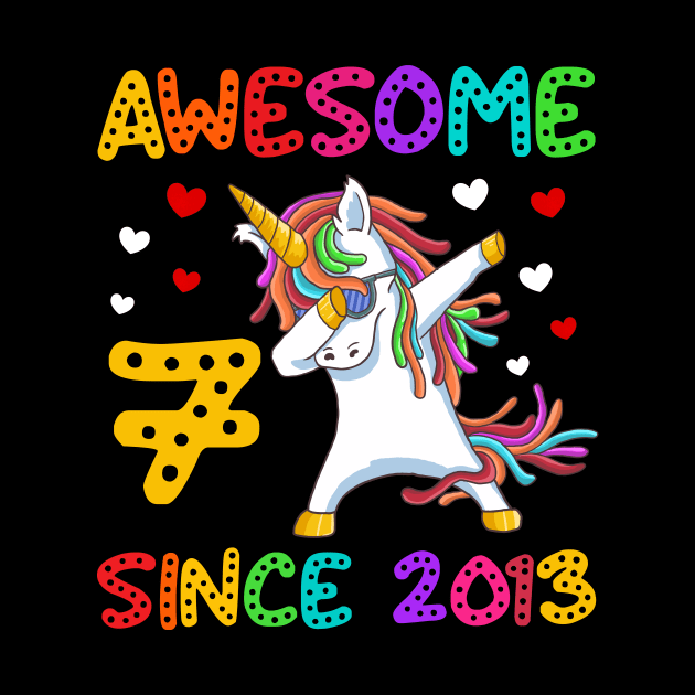 Awesome Since 2013 Dabbing Unicorn 7th Birthday Gift by Albatross