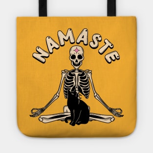 Yoga Namaste Black Cat in yellow Tote