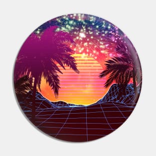 Retro fireworks over beach design Pin