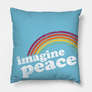 IMAGINE PEACE - Vintage Retro Rainbow Pillow