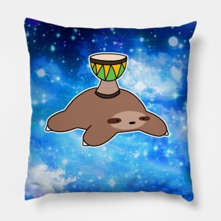 Djembe Sloth Blue Starry Night Sky Pillow