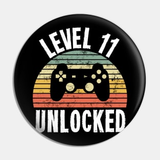 Level 11 Unlocked T-Shirt - 11th Birthday Gamer Gift - Eleventh Anniversary Gift - 11th Grade Pin