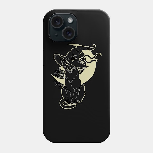 Black Cat Witch Halloween,Vintage Scary Halloween Black Cat, Costume Witch Hat Moon Phone Case by artbyGreen