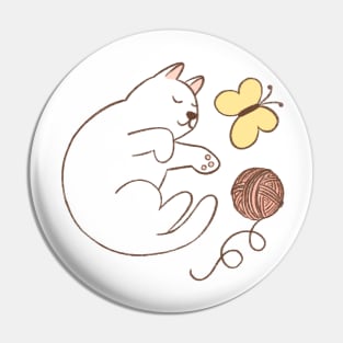 Cute white cat with ball of thread and butterfly Pin