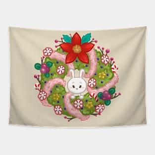 Bunny Christmas Wreath Tapestry