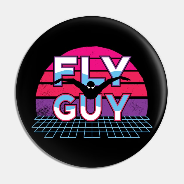 80s Fly Guy Butterfly Swimmer 2 Retro Swim Team Pin by atomguy