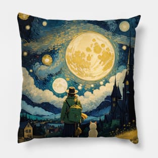 Starry Night Cat, Van Gogh Cat, Cat Lover, Cat Mom, Cat Dad Pillow