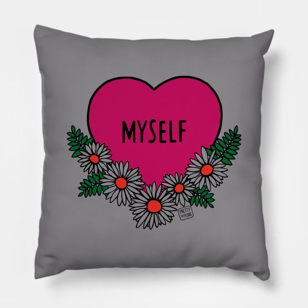 Myself Love Heart Daisies Pillow by prettyinpunk