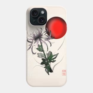 Sumi-e chrysanthemum with a red rising sun Phone Case