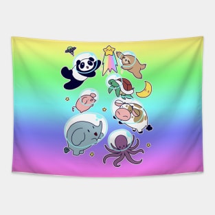 Space Animals Ombre Rainbow Tapestry