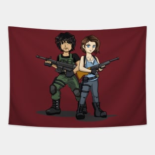 RE3 Remake Jill Valentine and Carlos Oliveira Tapestry