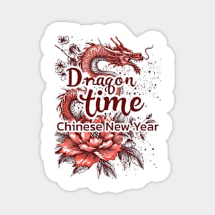 Dragon Time: Red Dragon Doodle with Floral Flourish Magnet