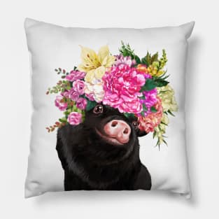 Flower Crown Baby Black Pig Pillow