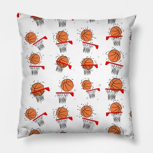 Basketball - Ball and Hoop Pattern on White Background Pillow