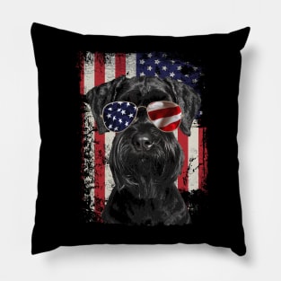 Sleek Schnauzer Silhouettes American Flag for Doggy Devotees Pillow