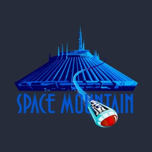 Space Mountain Retro Style - Medium Blue Text T-Shirt