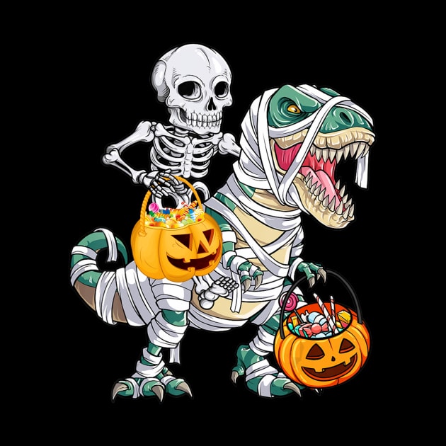 Skeleton Riding Mummy Dinosaur T rex Halloween Kids Boys Men by binnacleenta