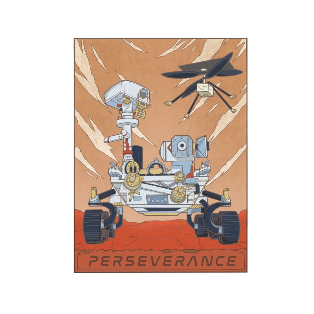 Mars Rover Perseverance and Ingenuity Helicopter Illustration by stacreek