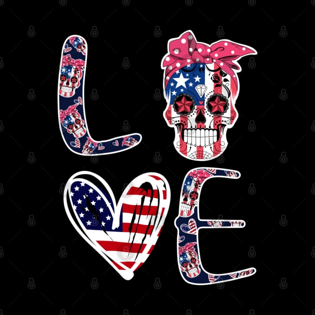 Sugar Skull Heart American Flag 4th of July Patriotic by luxembourgertreatable