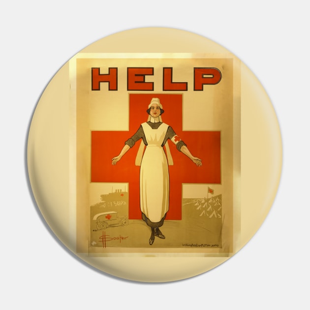 Nurse Help World War Vintage Poster Pin by Mandra