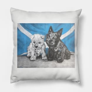 Scottie And Westie Pups With Scottish Flag Pillow