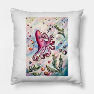 Pink Octopus Illustration Pillow