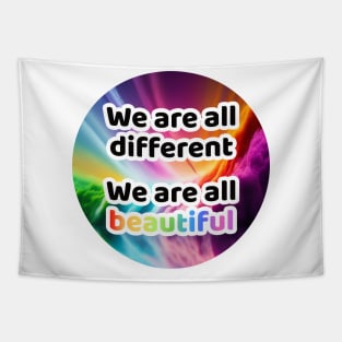 We are all different. We are all beautiful. Rainbow Clouds Circle Tapestry