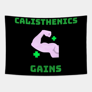 CALISTHENICS GAINS - motivational fitness graphic Tapestry