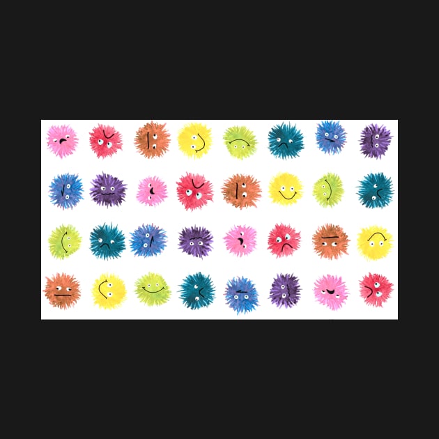 Fluffy Rainbow Monster Faces Polka Dot by gloobella