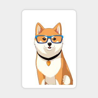 Cute Shiba Inu Dog with Nerdy Blue Glasses - Anime Wallpaper Magnet