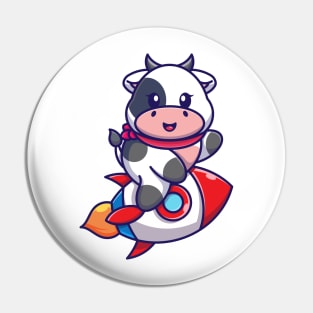 Cute cow riding rocket cartoon Pin