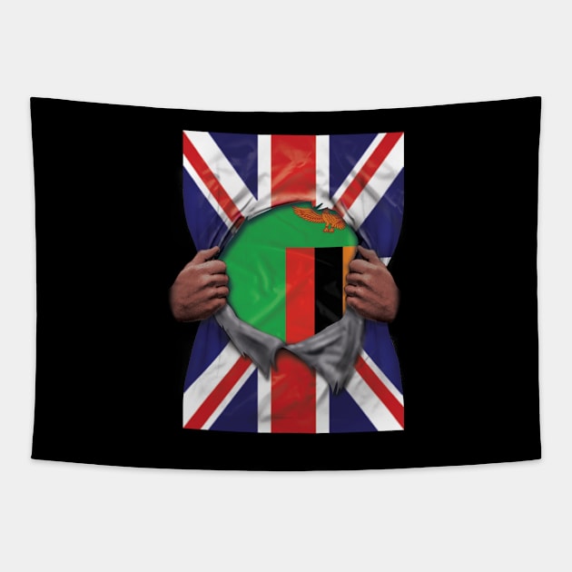 Zambia Flag Great Britain Flag Ripped - Gift for Zambian From Zambia Tapestry by Country Flags